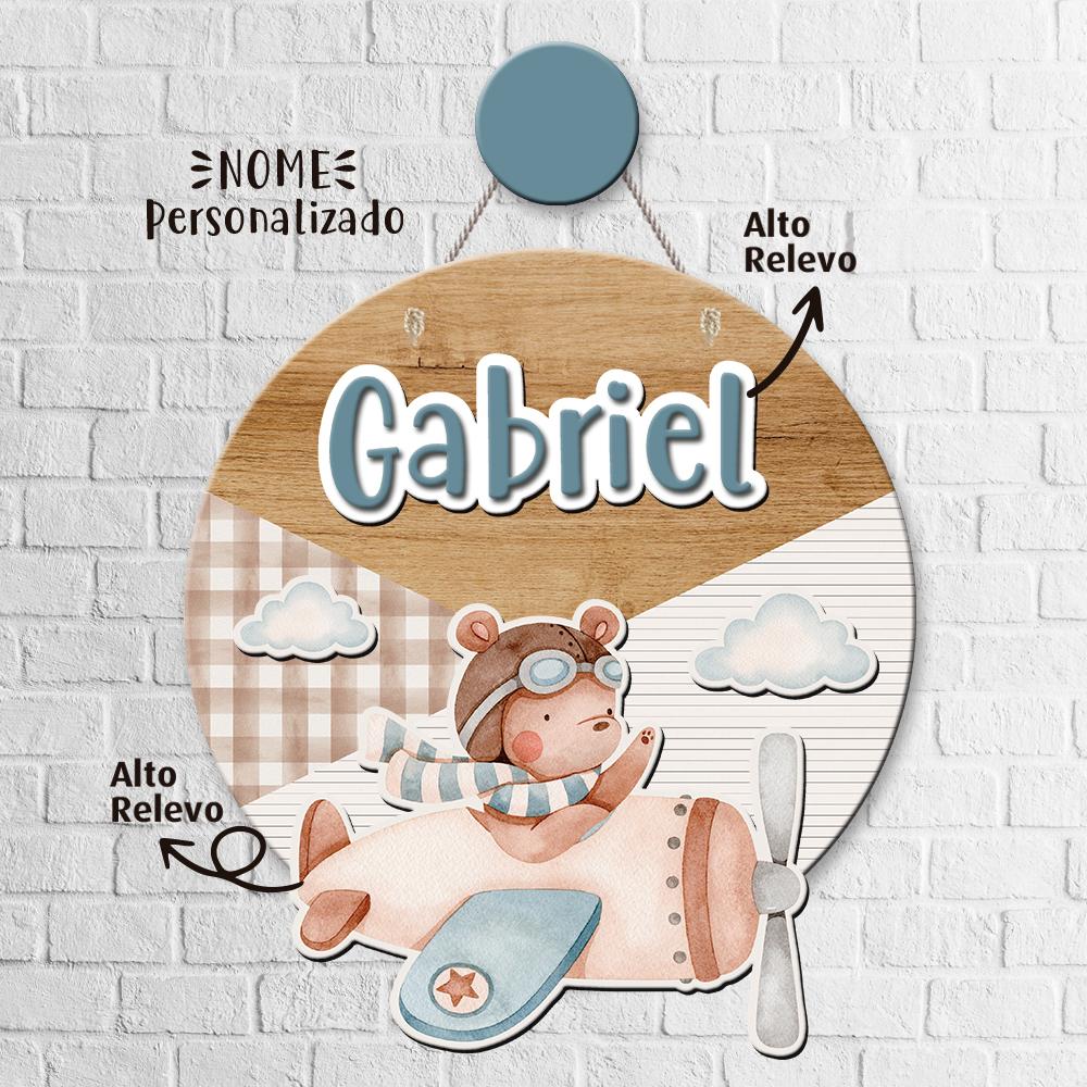 Porta Maternidade 3D + Pendurador - Urso Aviador