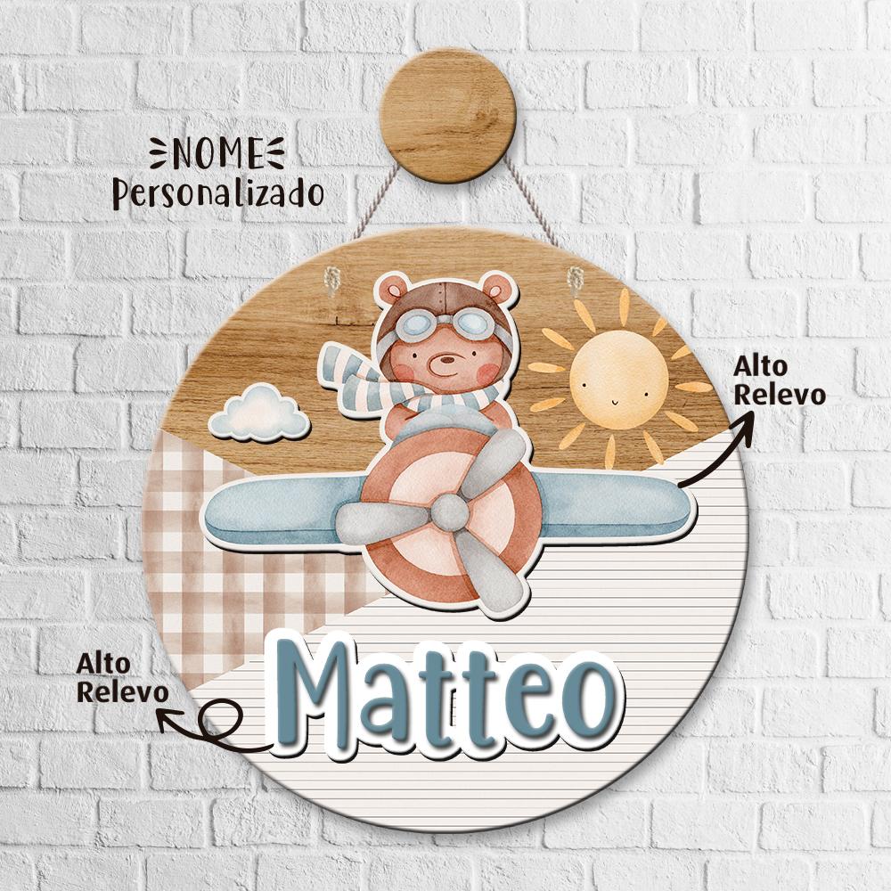 Porta Maternidade 3D + Pendurador - Urso Aviador