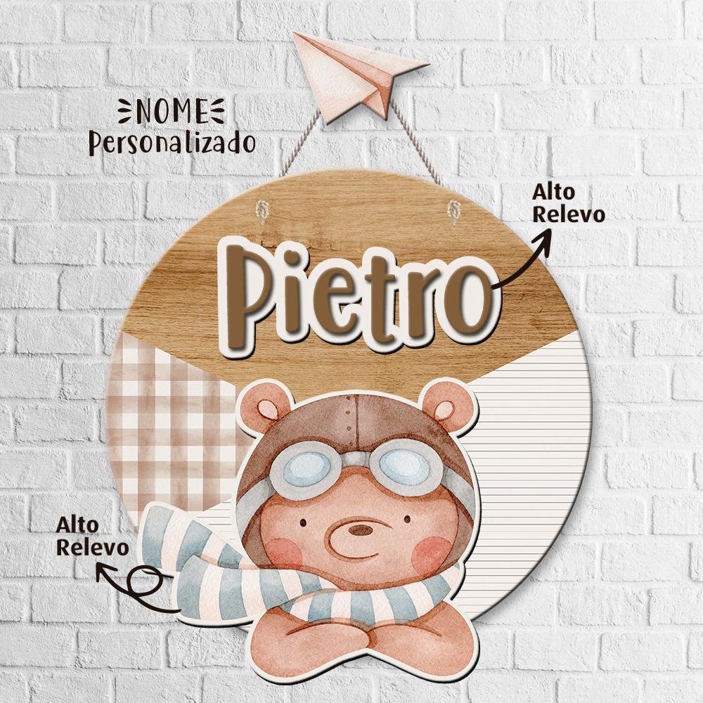 Porta Maternidade 3D + Pendurador - Urso Aviador