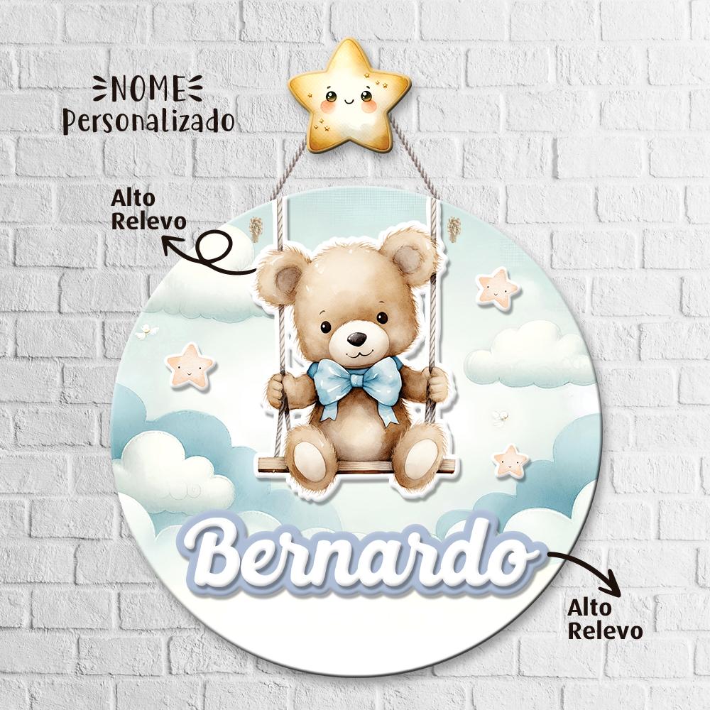 Porta Maternidade 3D + Pendurador - Ursinho no Balanço