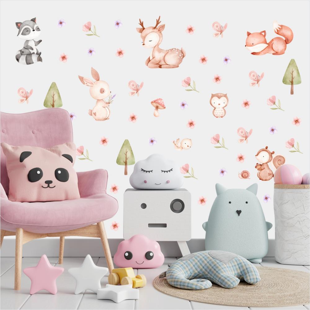 Adesivo de Parede - Animais Bosque Aquarela