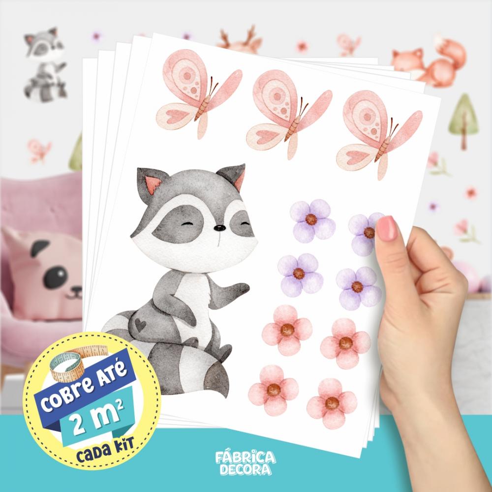 Adesivo de Parede - Animais Bosque Aquarela