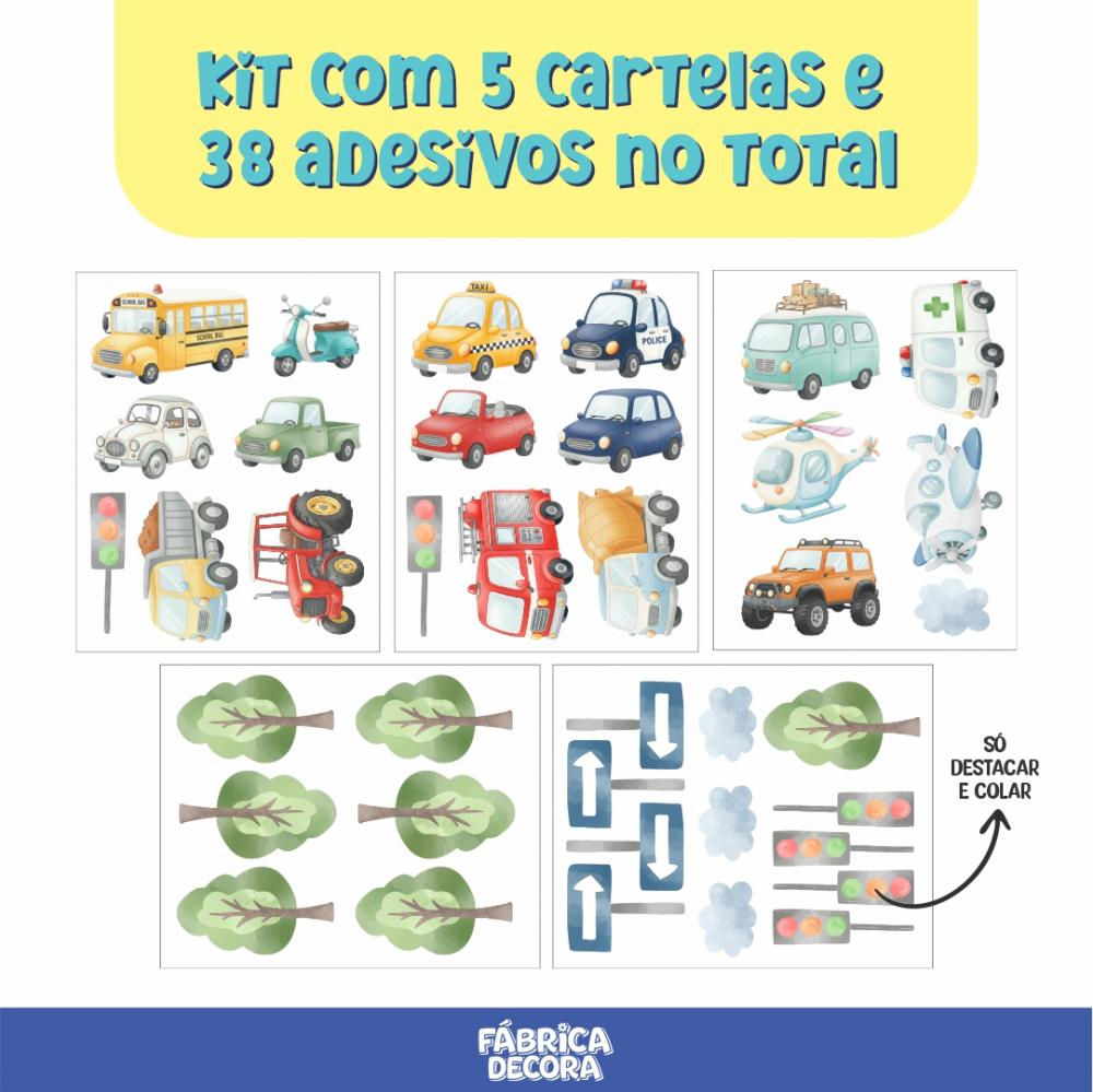 Adesivo de Parede - Carrinhos Transportes Aquarela