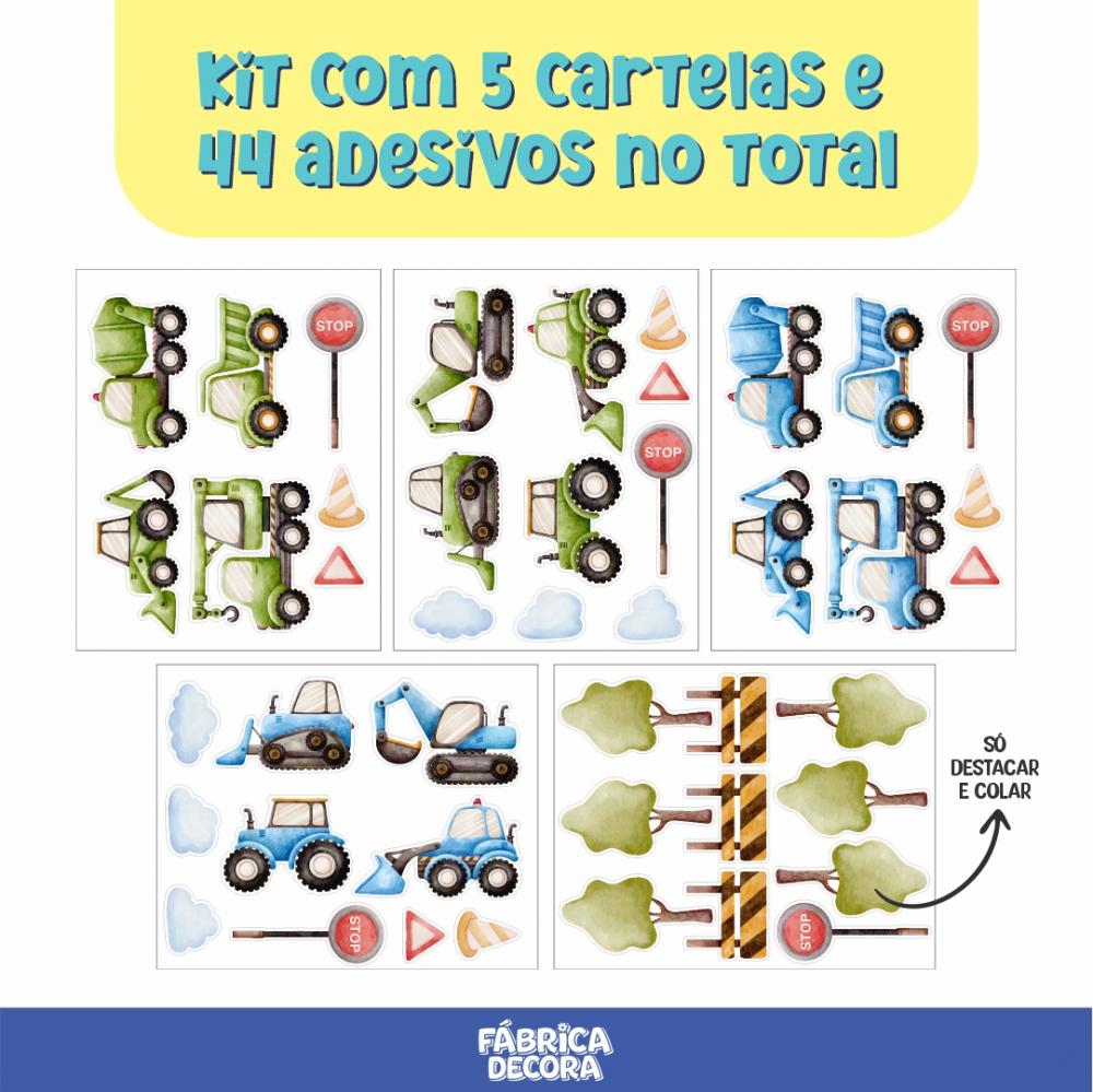 Adesivo de Parede - Carrinhos Construção Aquarela