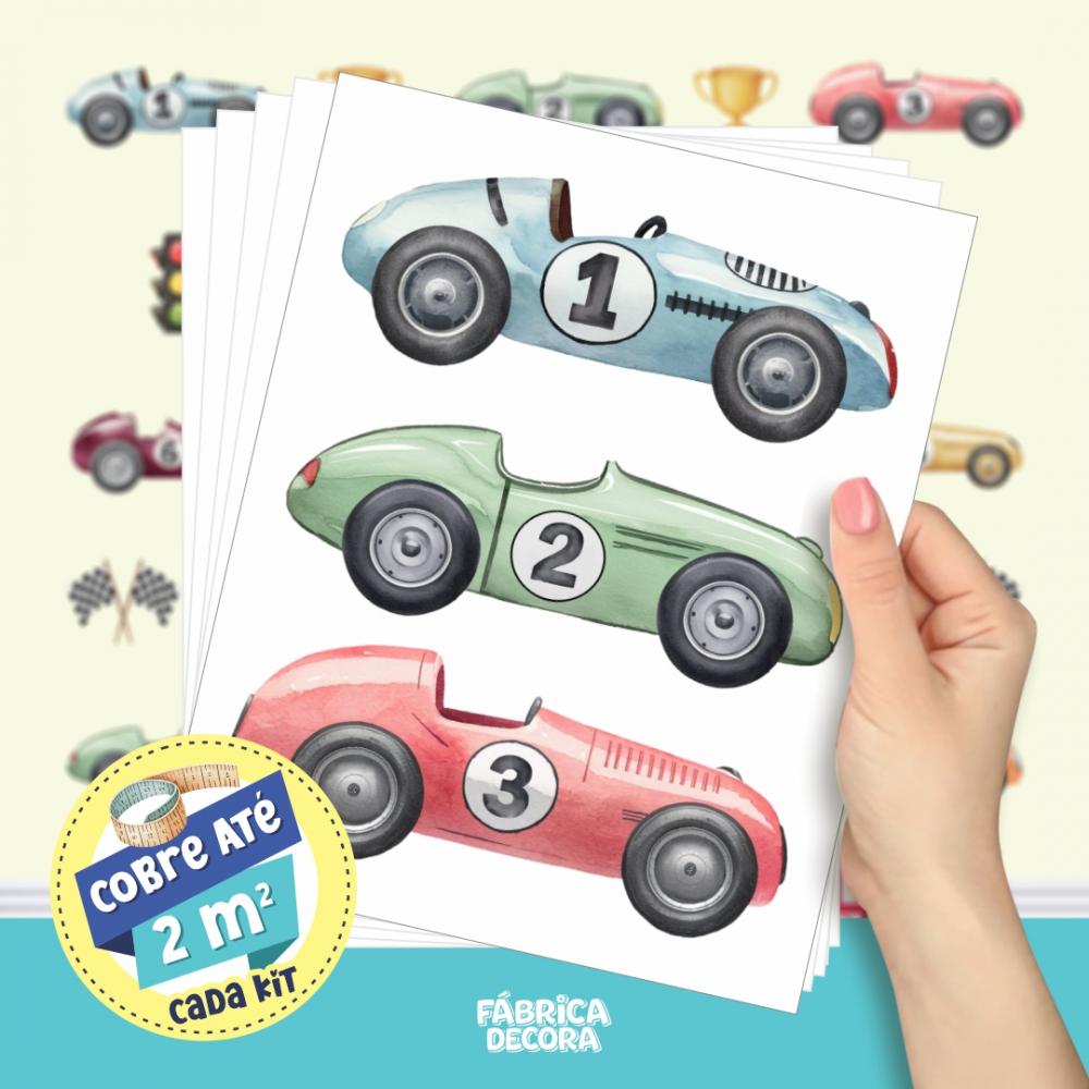 Adesivo de Parede - Carrinhos Corrida Aquarela