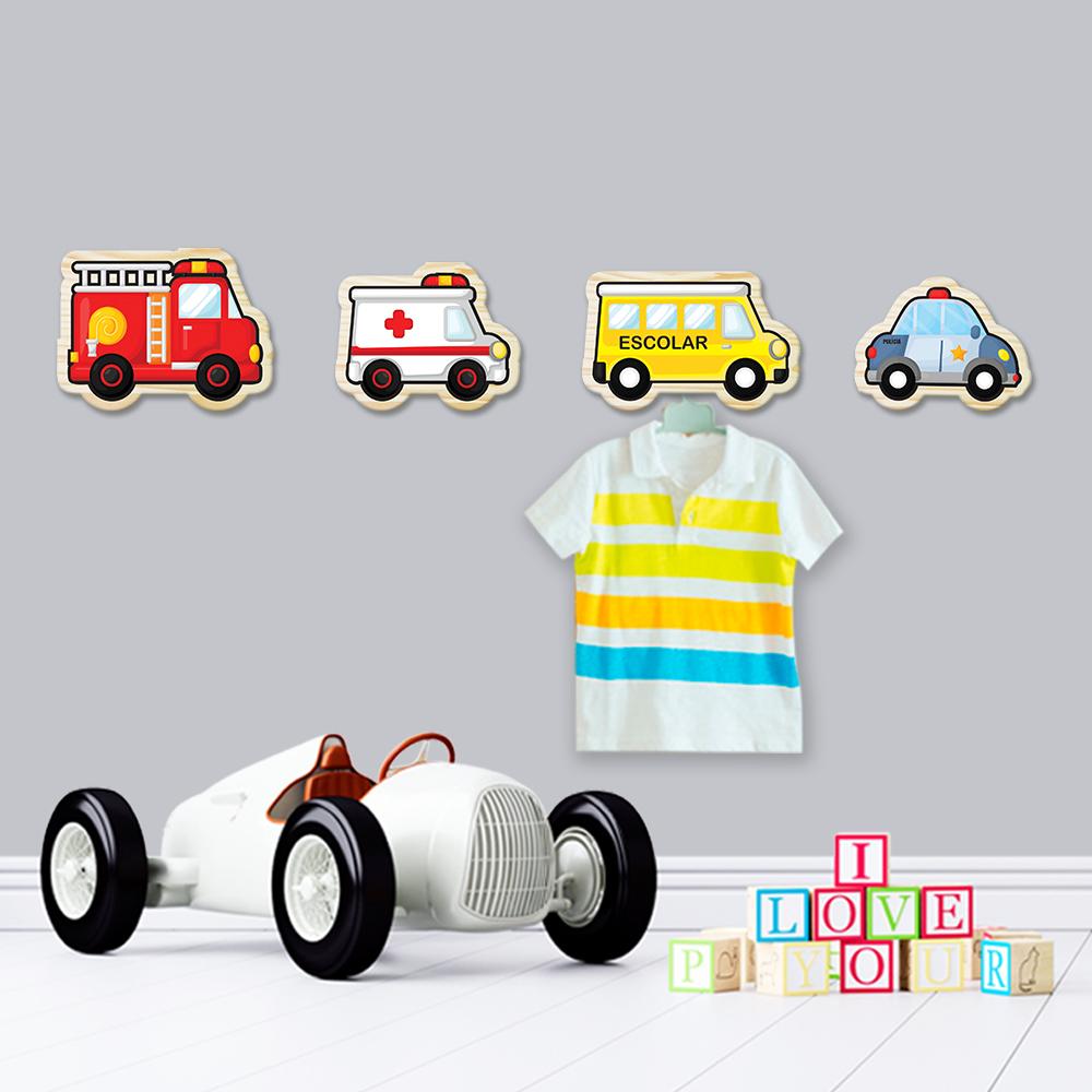 Ganchos de Parede 2D - Kit Carrinhos (04 peças)