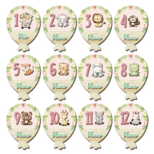 Mesversário Balão Mdf - Safári Baby Menina
