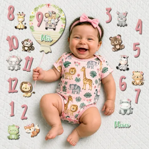 Mesversário Balão Mdf - Safári Baby Menina