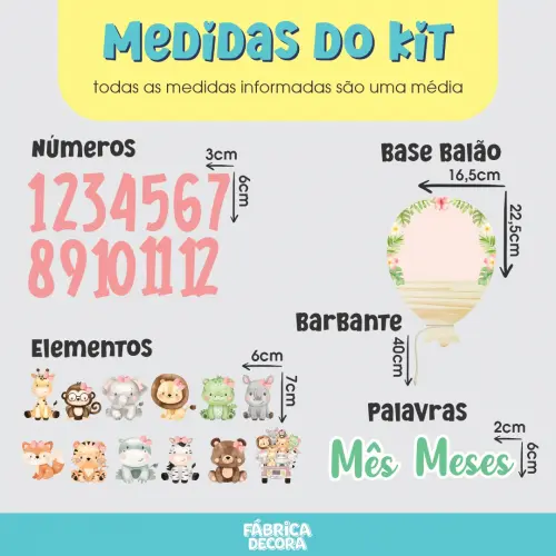 Mesversário Balão Mdf - Safári Baby Menina