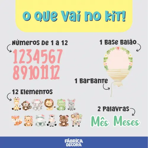 Mesversário Balão Mdf - Safári Baby Menina