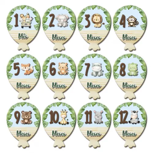 Mesversário Balão Mdf - Safári Baby Menino