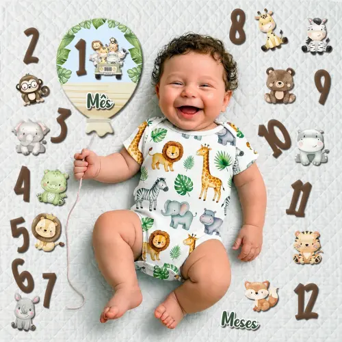 Mesversário Balão Mdf - Safári Baby Menino
