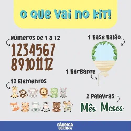 Mesversário Balão Mdf - Safári Baby Menino