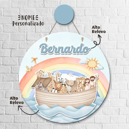 Porta Maternidade 3D + Pendurador - Arca de Noé Aquarela