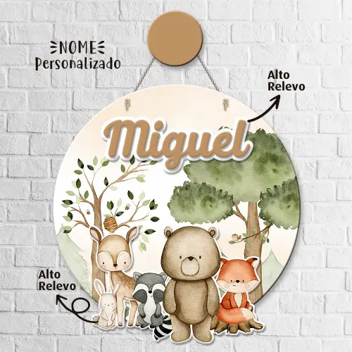 Porta Maternidade 3D + Pendurador - Bosque Aquarela