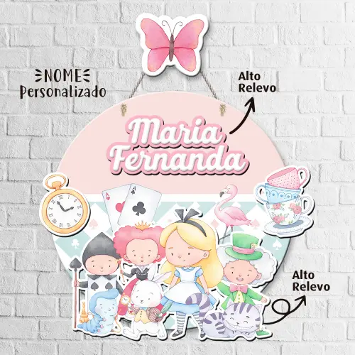 Porta Maternidade 3D + Pendurador - Alice no País das Maravilhas