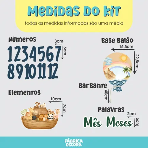 Mesversário Balão MDF - Arca de Noé Aquarela