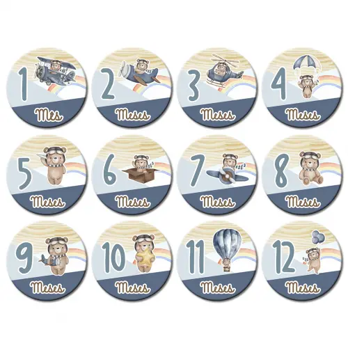 Mesversário Mdf Basic - Urso Aviador Aquarela