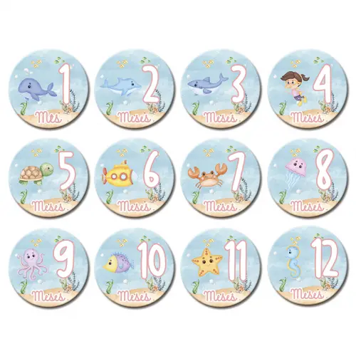 Mesversário Mdf Basic - Fundo do Mar Aquarela (Menina)
