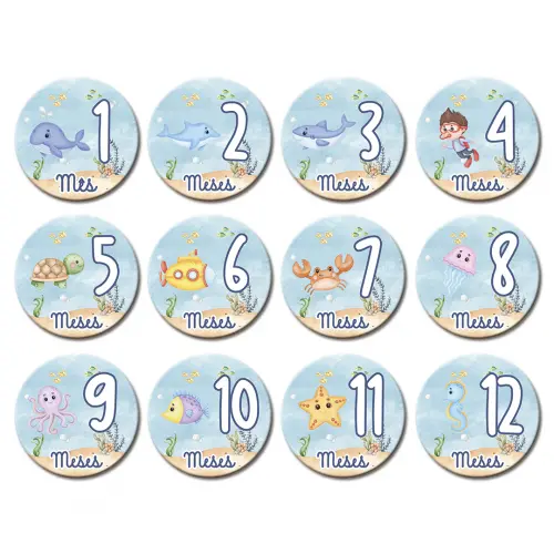 Mesversário Mdf Basic - Fundo do Mar Aquarela (Menino)