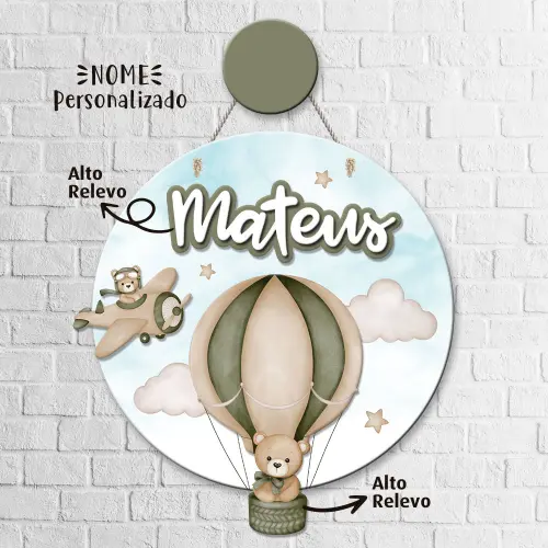 Porta Maternidade 3D + Pendurador - Ursinho no Balão