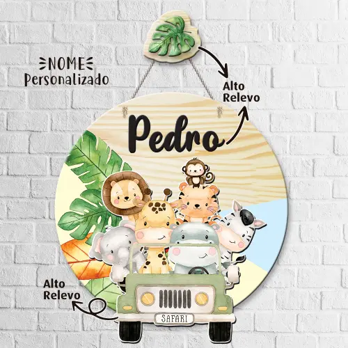 Porta Maternidade 3D + Pendurador - Safári Baby (Menino)