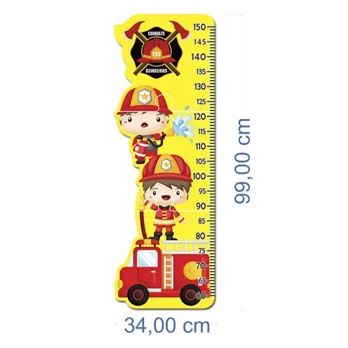 Régua de Crescimento Infantil MDF - Bombeiro