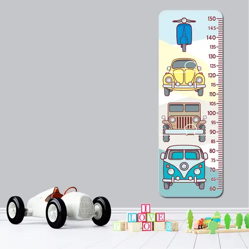 Régua de Crescimento Infantil MDF - Carros Clássicos