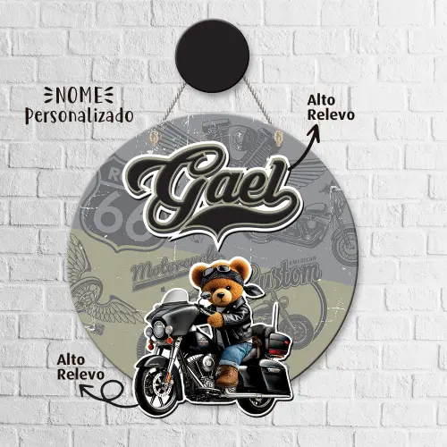 Porta Maternidade 3D + Pendurador - Ursinho Motociclista