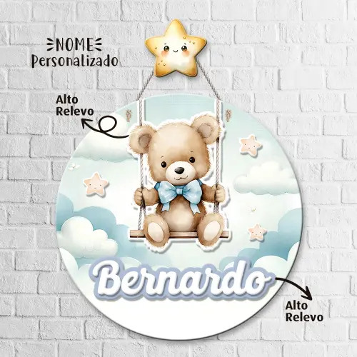 Porta Maternidade 3D + Pendurador - Ursinho no Balanço