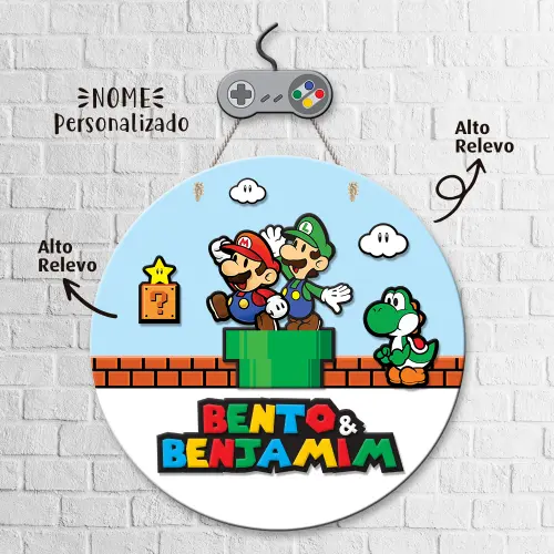 Porta Maternidade 3D + Pendurador - Super Mario (Irmãos)