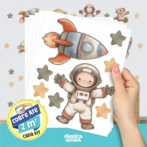 Adesivo de Parede - Astronauta no Espaço Aquarela