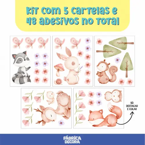 Adesivo de Parede - Animais Bosque Aquarela