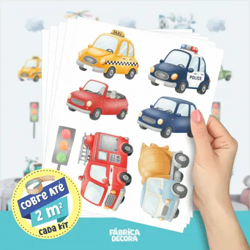 Adesivo de Parede - Carrinhos Transportes Aquarela