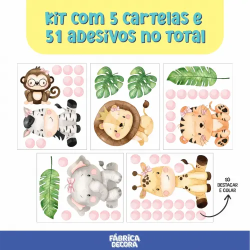 Adesivo de Parede - Safári Baby Aquarela (Meninas)
