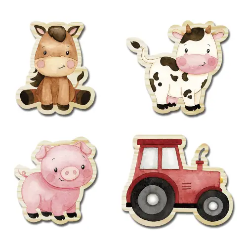Ganchos de Parede 2D - Kit Animais Fazendinha (04 peças)