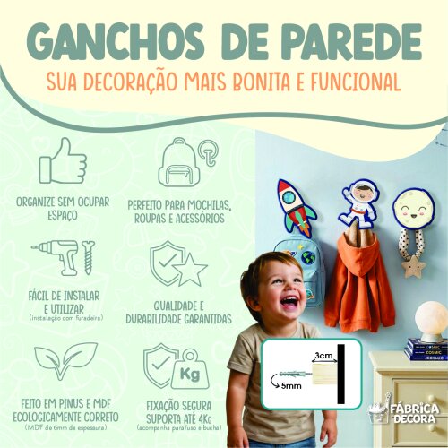 Ganchos de Parede 2D - Kit Astronauta (03 peças)