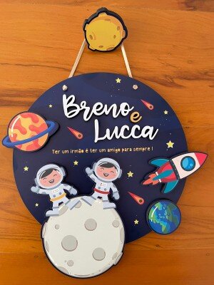 Porta Maternidade 3D + Pendurador - Astronauta Espacial (Irmãos)