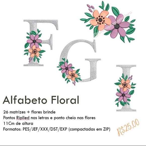 Matriz Bordado Alfabeto Floral