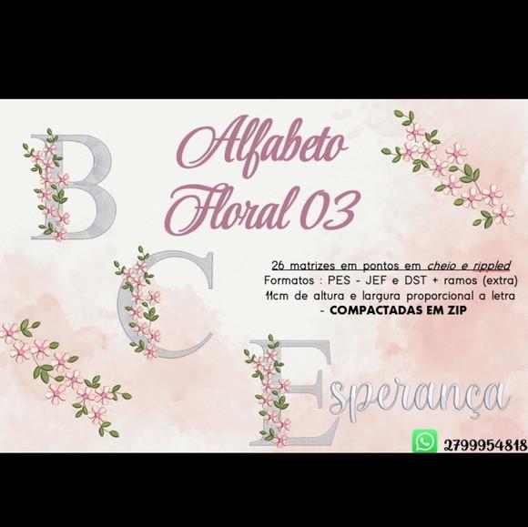 Matriz Bordado Alfabeto Floral