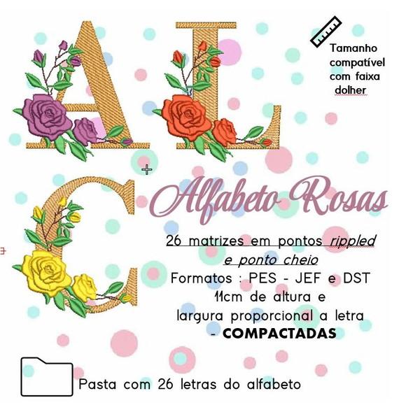 Matriz Bordado Alfabeto Rosas