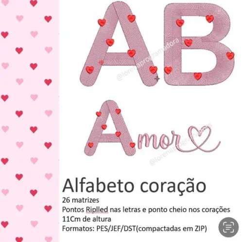 Matriz Bordado Alfabeto Coração