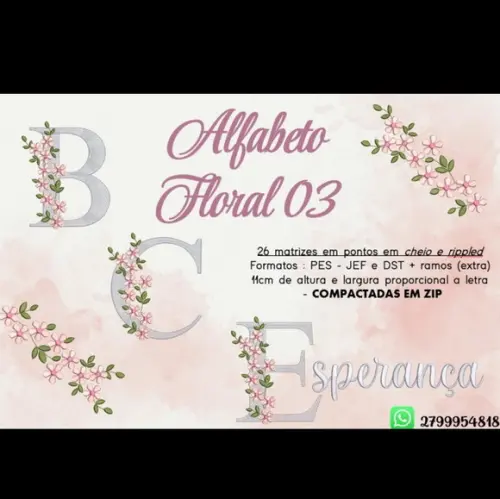 Matriz Bordado Alfabeto Floral
