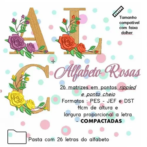 Matriz Bordado Alfabeto Rosas