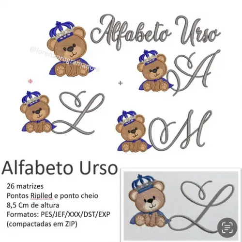 Matriz Bordado Alfabeto Urso