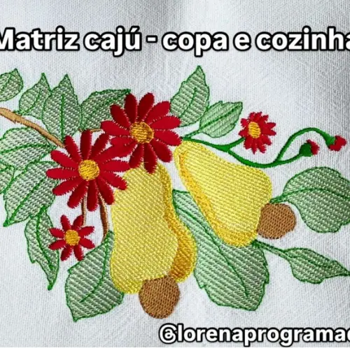 Matriz Bordado Pano de Prato Frutas Caju