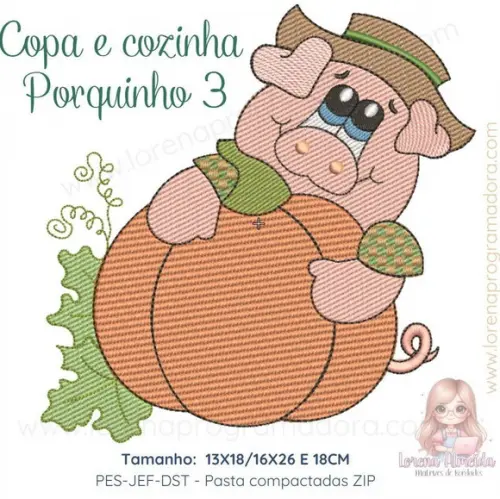 Matriz Bordado Pano de Prato Porquinho