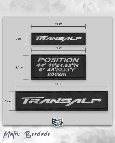Kit Patch´s Bordados Transalp (logo e Posição dos Alpes)