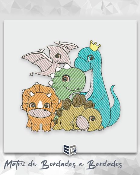 Matriz de Bordado Dinossauros Fofos Lindos