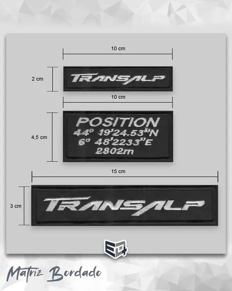 Kit Patch´s Bordados Transalp (logo e Posição dos Alpes)